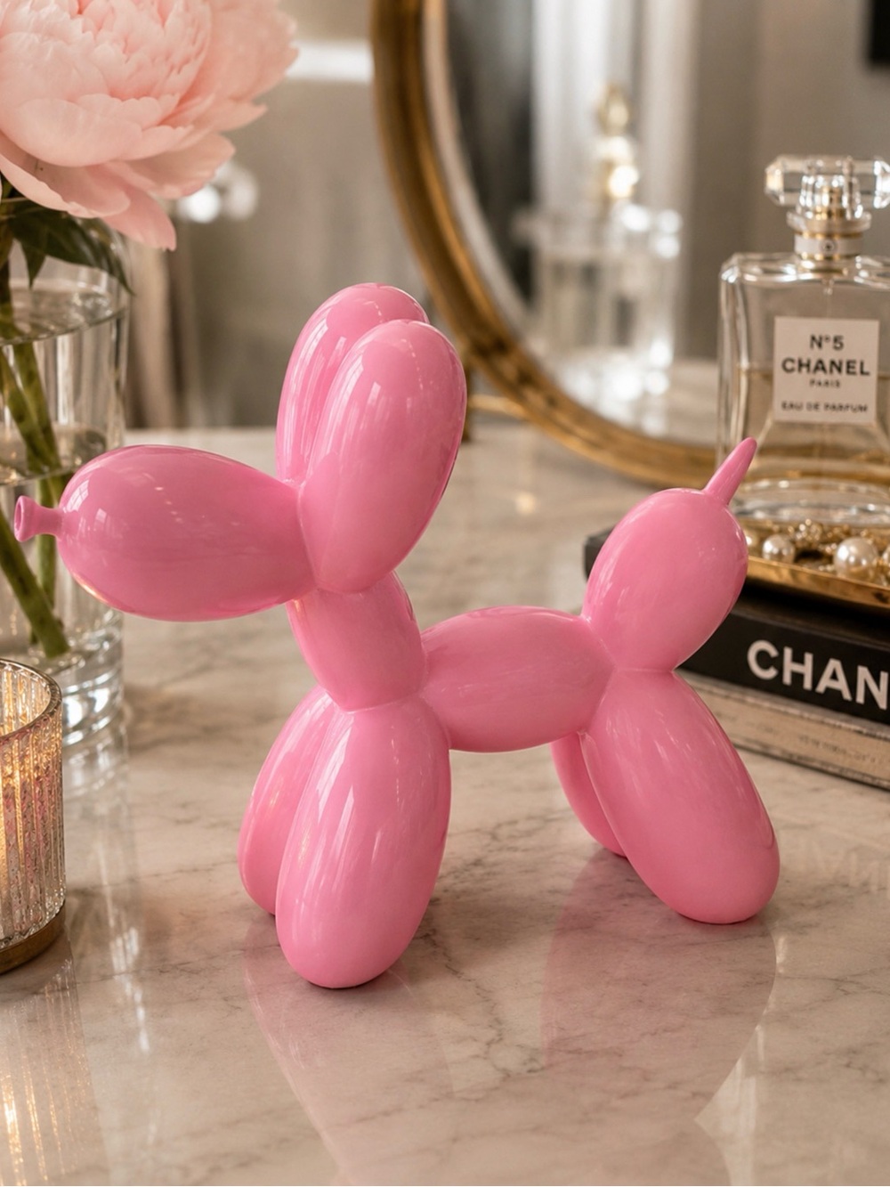 Pink Balloon Dog Sculpture Modern Luxe Home Decor Resin Display Figurine